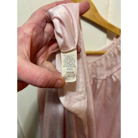 Vintage nightgown 60s Gilead nylon flowy lacy pink sz Medium sheer - Picture 5 of 7